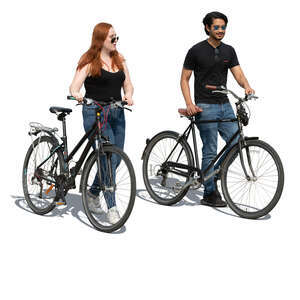 man and woman with bikes walking side by side