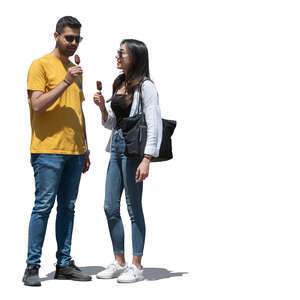 man and woman standing and eating ice cream