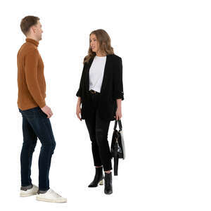 man and woman standing and talking