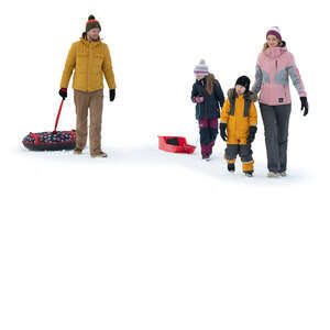 cut out family with two kids going sleighing