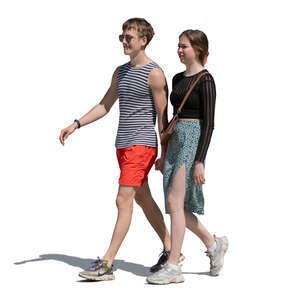 cut out teenage couple walking hand in hand