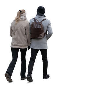 couple in grey overcoats walking