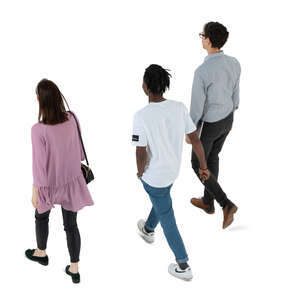 three people walking seen from above