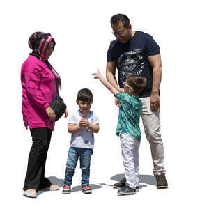 cut out middle eastern family with two kids eating ice cream