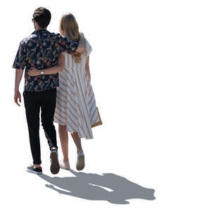 cut out backlit couple walking arms around each other