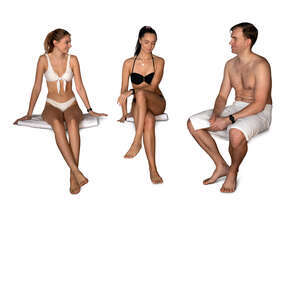 cut out group of three people relaxing in the sauna