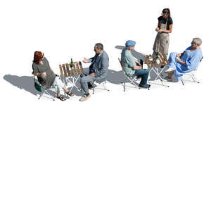 street cafe scene with a waiter taking orders seen from above