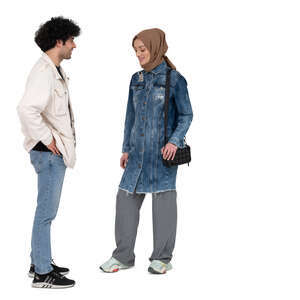 cut out young muslim man and woman standing and talking