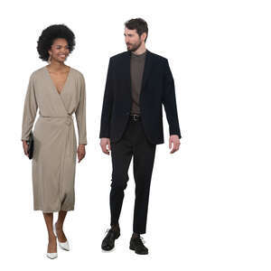 man and woman going to a party and talking