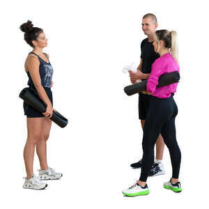 cut out group of three people talking after workout