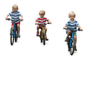 cut out group of three children riding bikes