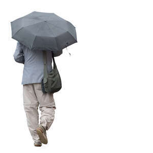 man with a grey umbrella walking