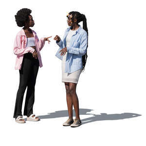 two women standing and talking