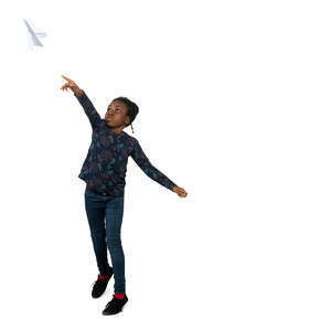 little black girl playing with a paper plane