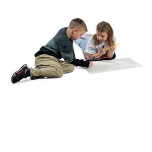 two kids drawing on the floor