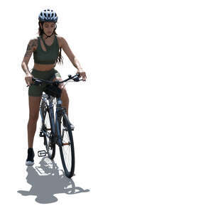 backlit woman stopping while riding a bike