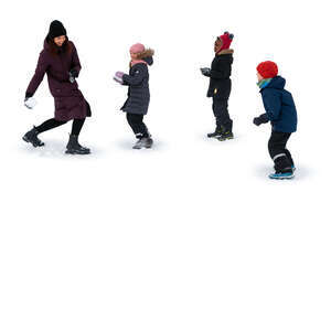 kids and one adult playing with snow