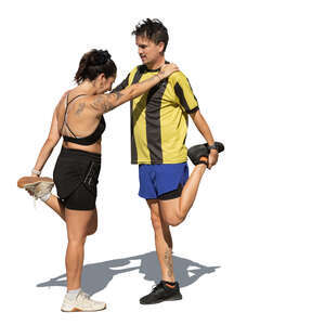 man and woman stretching together