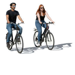 man and woman riding a bike side by side