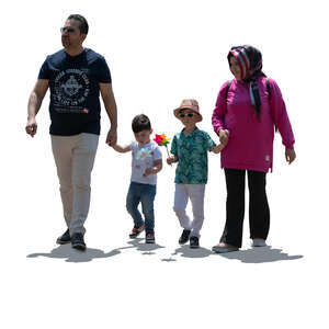 cut out backlit muslim family with two sons walking