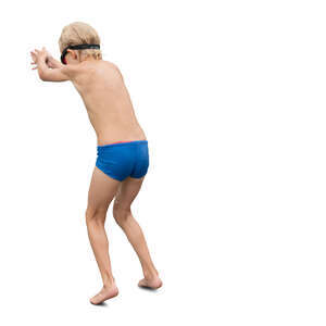 little boy preparing to jump into pool