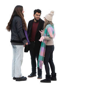 group of three people in autumn standing and talking