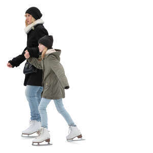 woman and little girl ice skating hand in hand