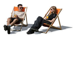 man and woman sitting on garden chairs and drinking juice