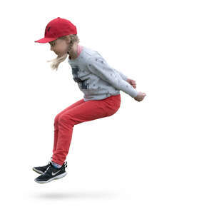 little girl with a red hat jumping