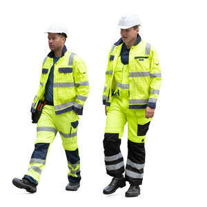 two construction workers walking