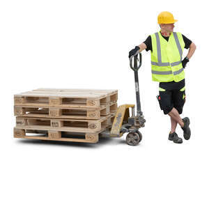 worker with a forklift and pallets