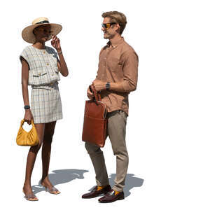 man and woman standing and talking