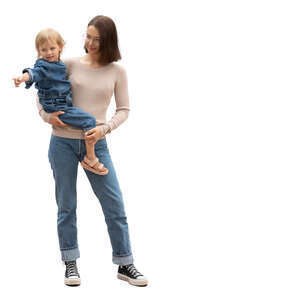 woman standing and holding her daughter