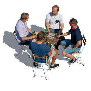 top view of four men sitting in a cafe