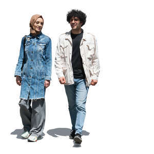 middle eastern man and woman walking
