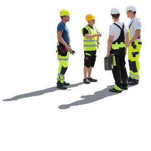 backlit group of workmen standing and talking