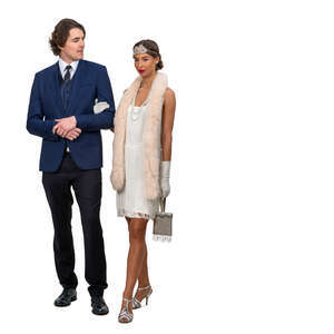 elegant couple in vintage party outfits standing