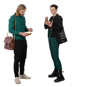 man and woman eating street food