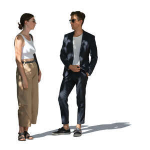 young man and woman standing in the tree shade