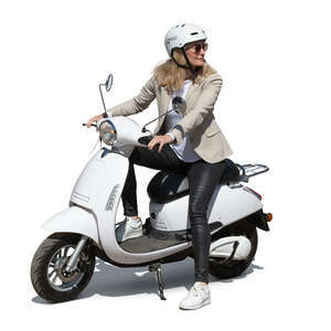 woman stopping on the electric moped