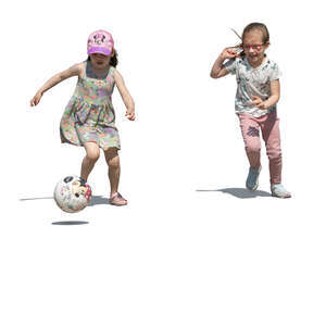 two little girls playing football