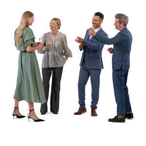 lively party with four people standing and talking