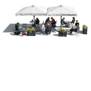 outdoor restaurant with parasols and people relaxing