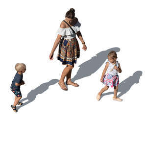 mother with two kids seen from above