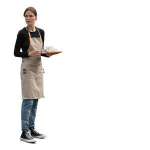 waitress with a tray standing