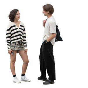 man and woman standing and talking