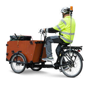 street cleaner rifing a cargo bike 