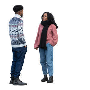 man and woman standing and talking