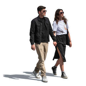 dark haired couple walking hand in hand