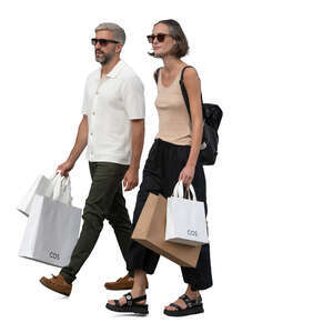 man and woman with shopping bags walking